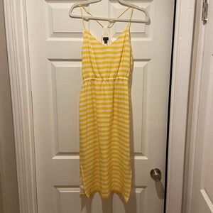 J Crew yellow and white striped midi dress, size 2